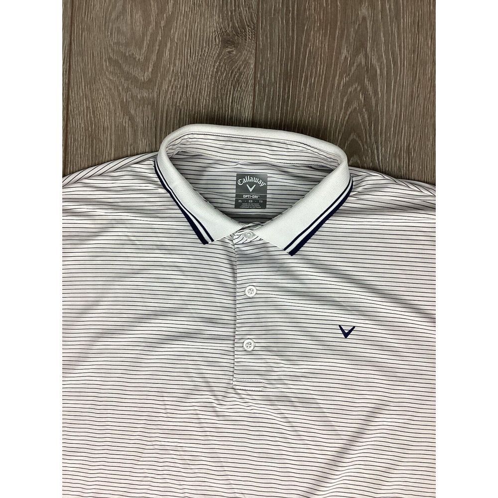 Callaway Opti Dry XL Men's Short Sleeve Golf‎ Active Shirt White Navy Stripe